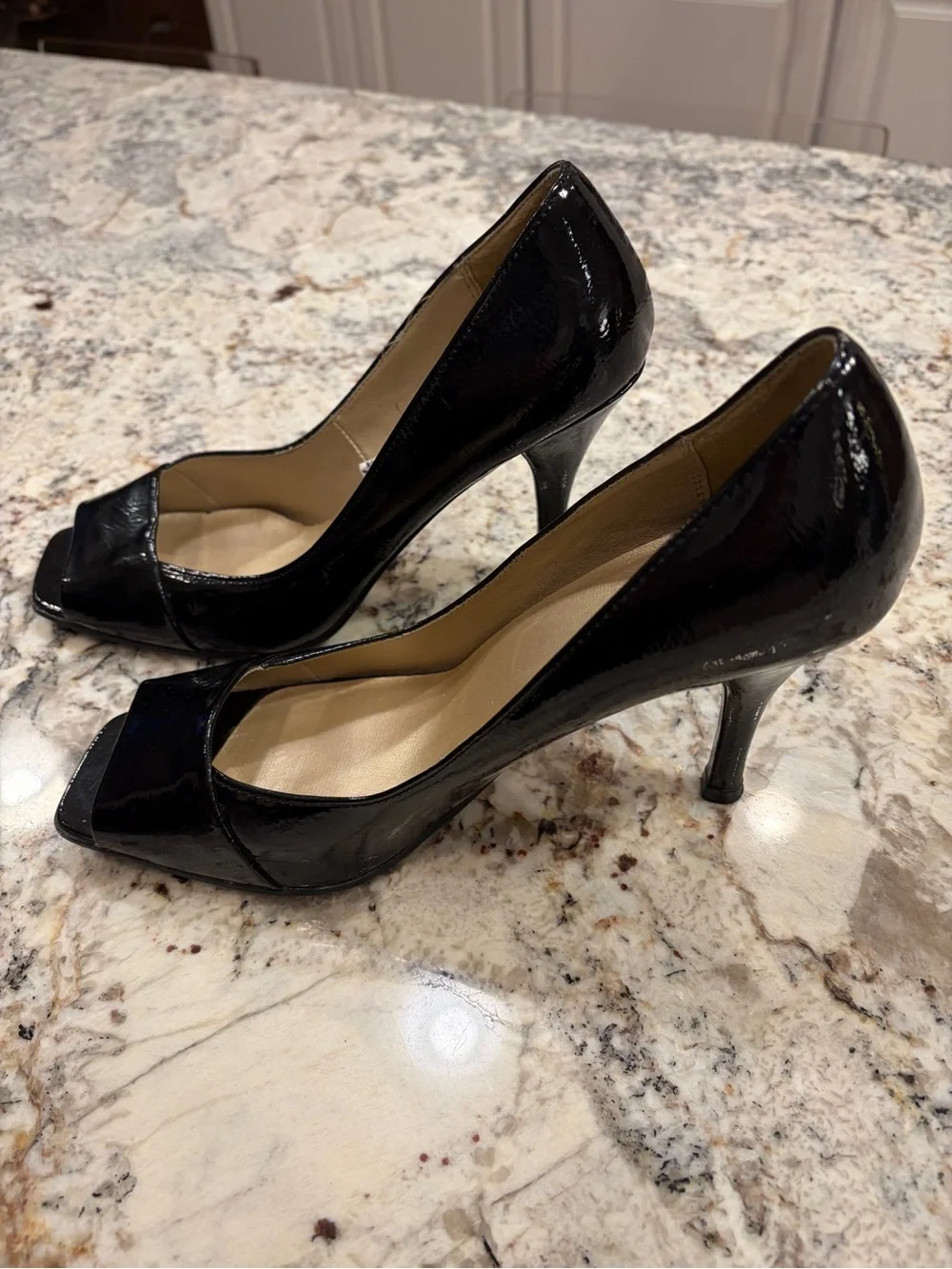 Black Patent Open-Toe Heels